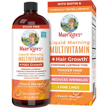 MaryRuth Organics Liquid Multivitamin+Hair Growth | Biotin 10000mcg | Lustriva Hair Growth Supplement | Clinically Tested in Women for Thicker Hair&Facial Wrinkle | Skin Care | Ages 18+