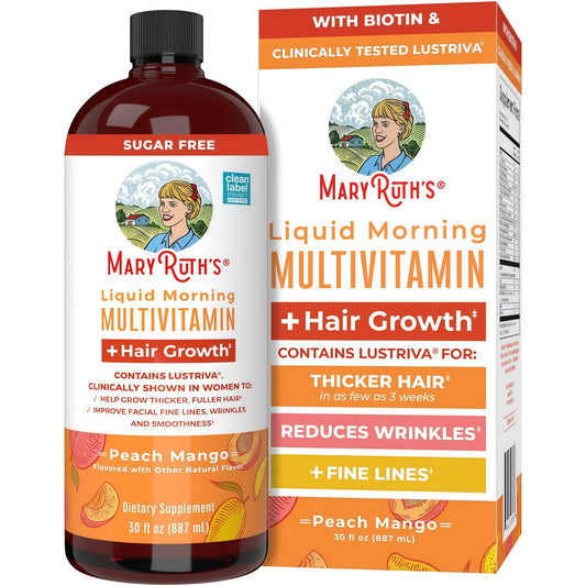 MaryRuth Organics Liquid Multivitamin+Hair Growth | Biotin 10000mcg | Lustriva Hair Growth Supplement | Clinically Tested in Women for Thicker Hair&Facial Wrinkle | Skin Care | Ages 18+